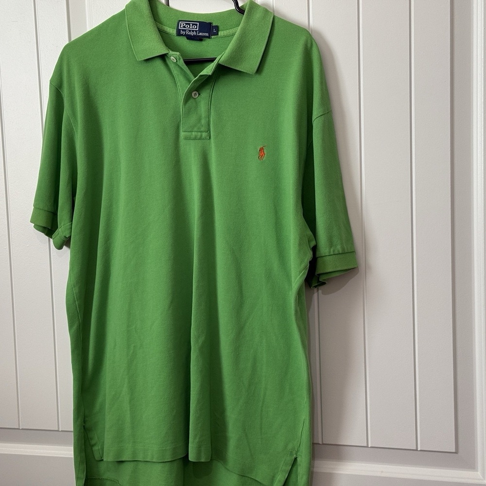 Polo Ralph Lauren Shirt Mens Sz‎ L Green Orange Pony Polo